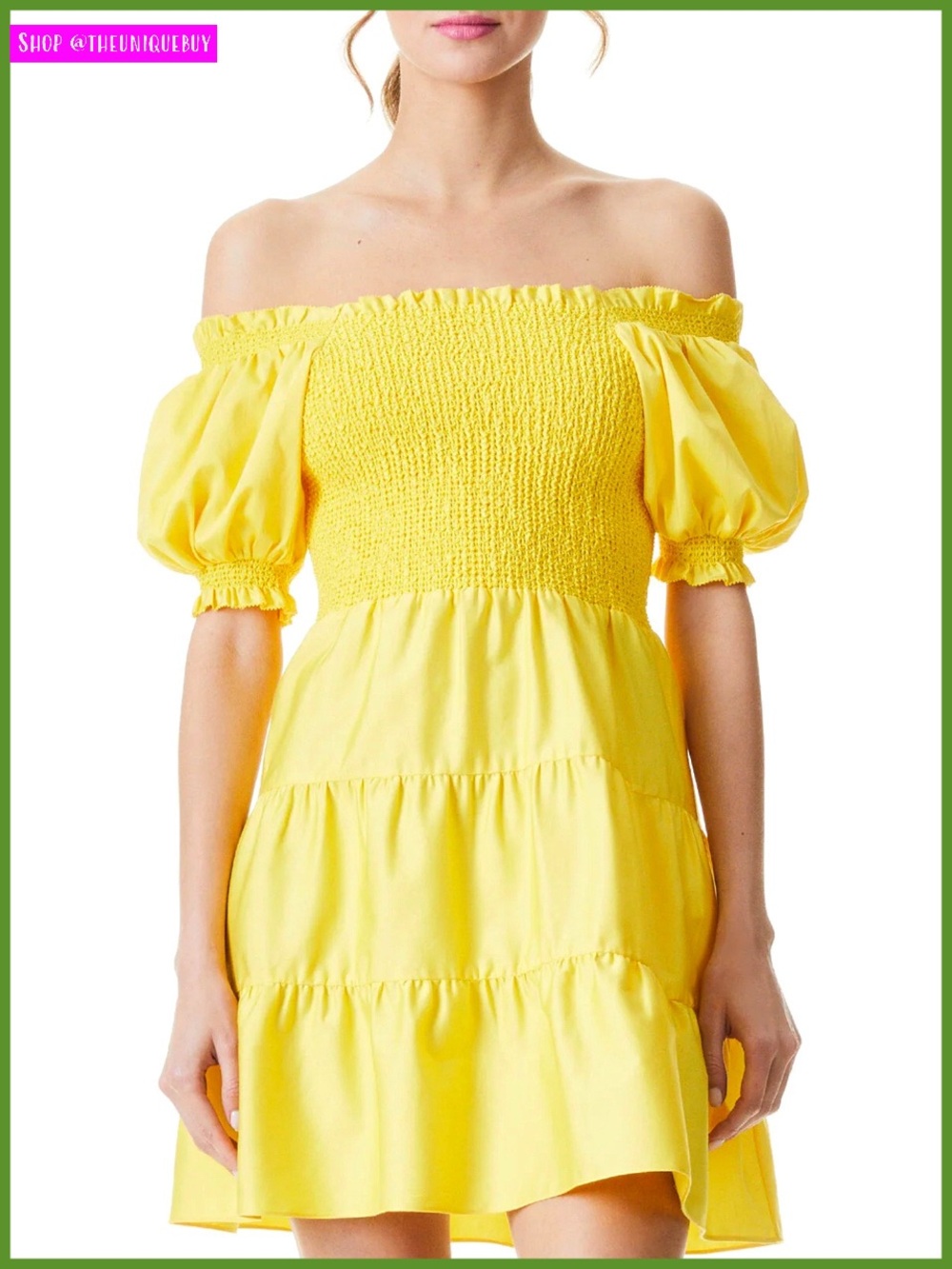 Alice + Olivia Elizabeth Bow Back Sunbeam Yellow Tiered Mini Cocktail Dress
